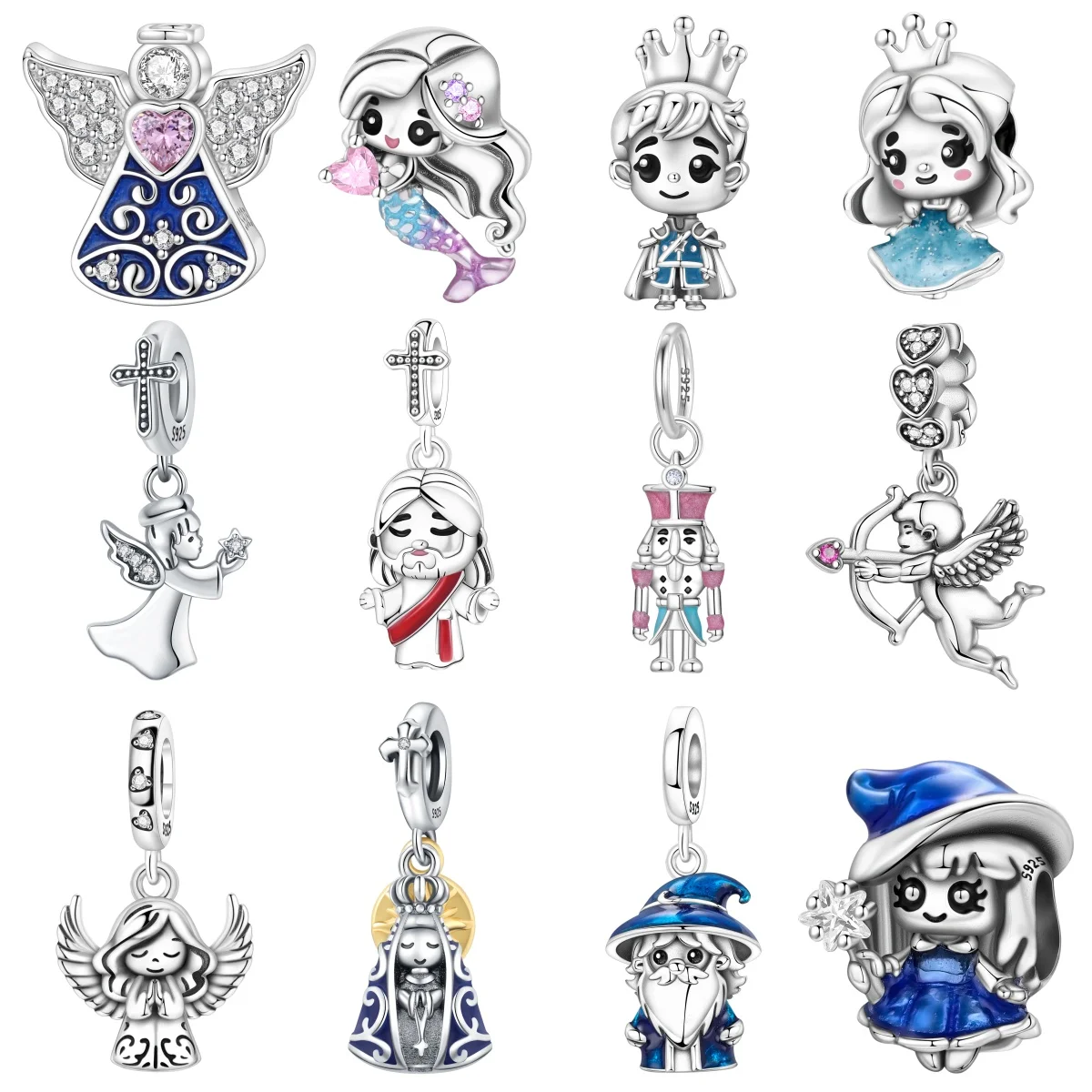 

Orstarry S925 Sterling Silver Beads Pendant Characters Angel Cross Charm Religious Symbol For Bracelet DIY Jewelry Making Gifts