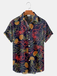 Fashion Men's Casual Sea Life Graphics Short Sleeve Shirt Button Down Lapel Shirts Oversized Tops Casual Hawaiian Shirt for Man