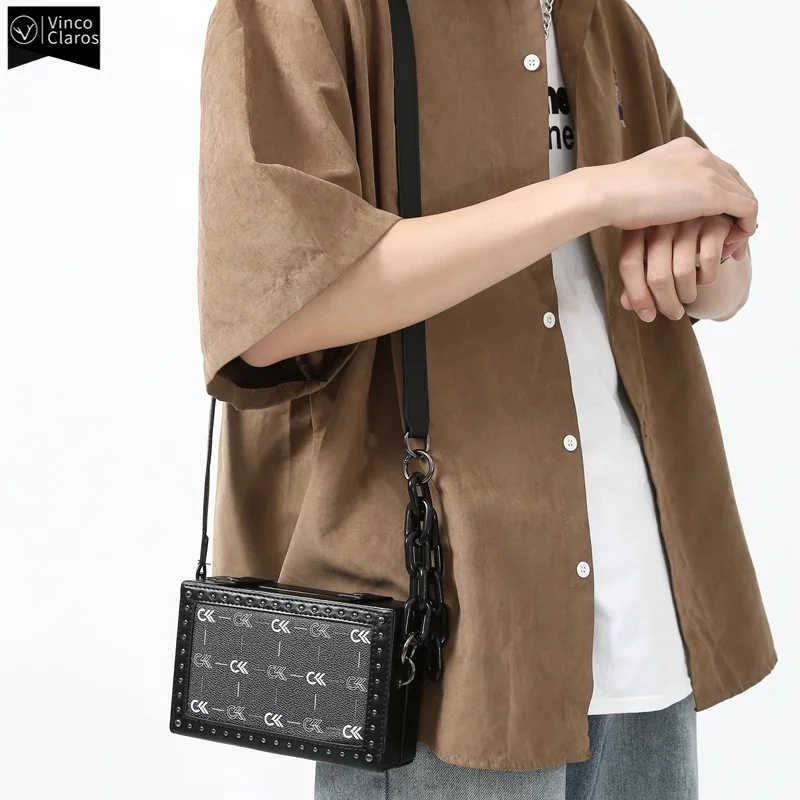 VC Hip Hop Street Style Small Suitcase Shape Bag Trendy Brand Men's Rivet Box Sling Shoulder Male Crossbody s for Youth