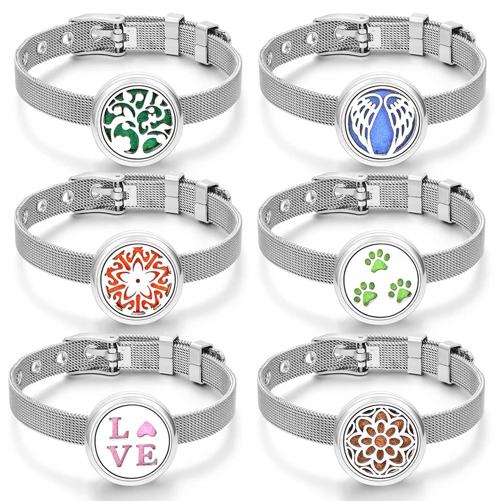 Engelsflügel Frauen Armband Armband Edelstahl Aromatherapie Diffusor Parfüm Ätherisches Öl Medaillons Armband Schmuck