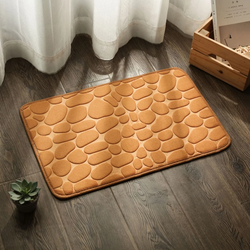 Non Slip Mat Bathroom 3D Cobblestone Embossed Bath Mats Absorbent Doormat Carpet Solid Color Door Floor Mats For Bath