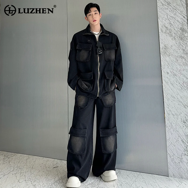 

LUZHEN Stylish Multi Pockets Design Denim Two-piece Sets Men's 2024 Spring Fashion Street Straight Jeans Original Jacket LZ2406