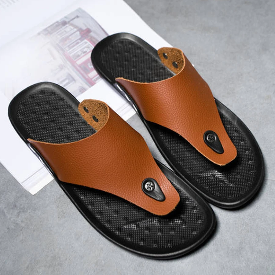 Summer Mens Flip Flops Beach Casual Shoes Men Sandals Outdoor Comfortable Non-Slip Bathroom Shoes Home Slippers for Men Slides