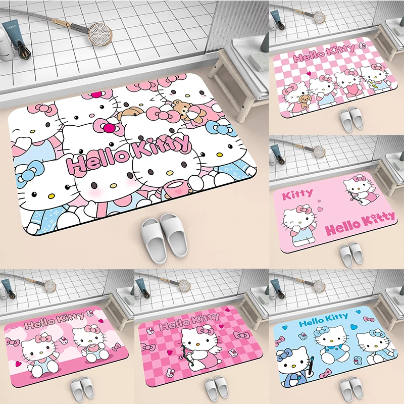 

MINISO Sanrio Hello Kitty Super Absorbent Bathroom Mat Bath Non-slip Bathtub Foot Mat Carpet Quick Dry Shower Floor Rug Doormat