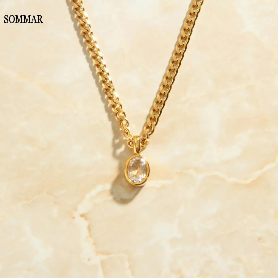 SOMMAR Newest Gold color female pendants Oval zircon pendant collar Engagement Jewelry Accessories