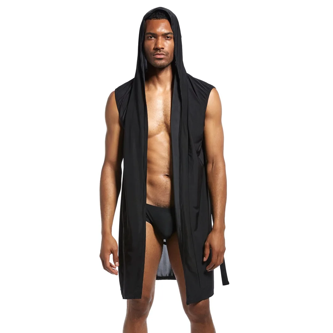 Hot Male Bathrobe Sexy Robe Sets Hooded Drawstring Sleepwear