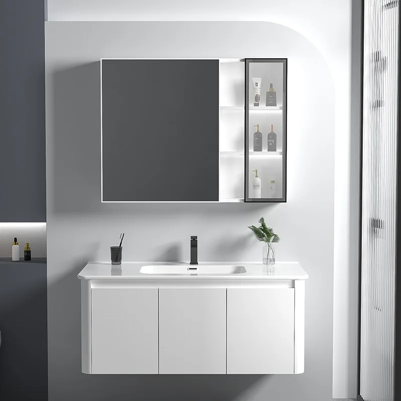 

Thickened space aluminum bathroom rock slab basin ceramic integrated basin bathroom cabinet combination smart mirror cabinet sto