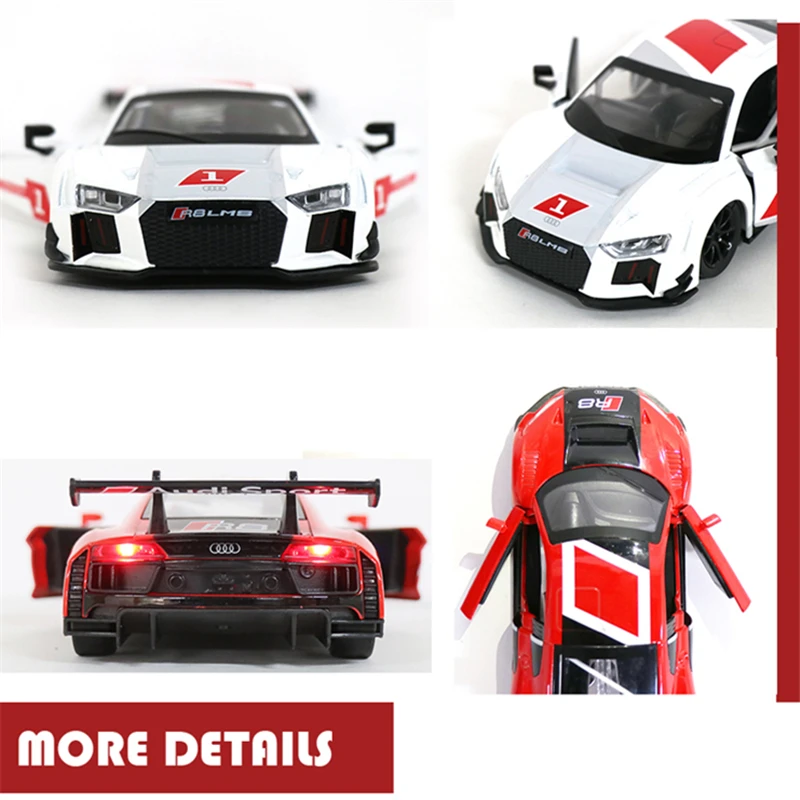 1/24 AUDI R8 LMS Alloy Racing Car Model Diecasts Metal Toy Sports Car Model Simulation Sound and Light Collection Gift