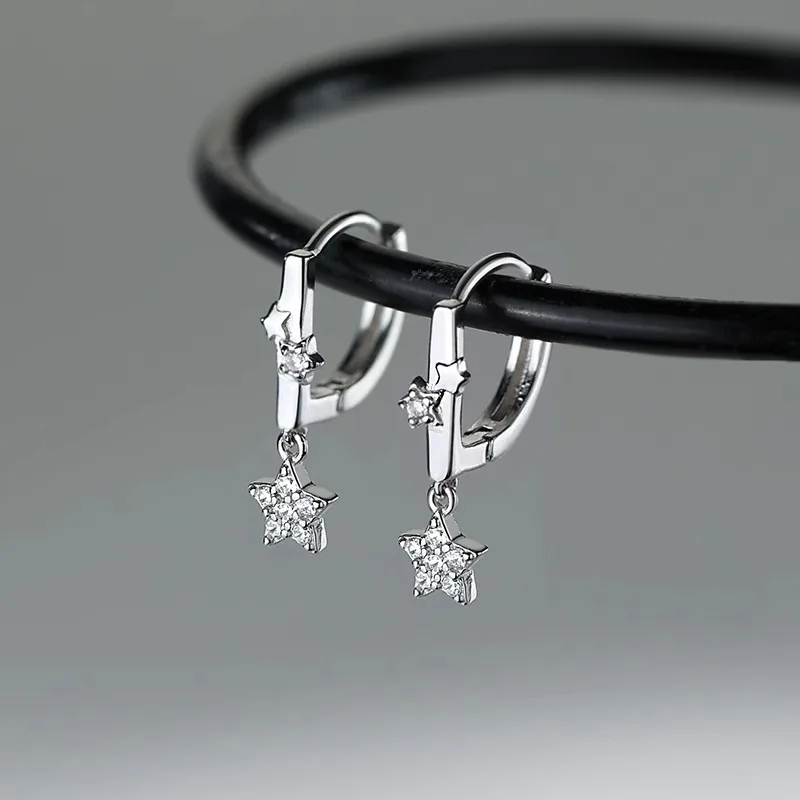 Silver Color Trendy Star Zircon Hoop Earrings for Charm Women Sweet Light Luxury Fashion Jewelry Party Accessories