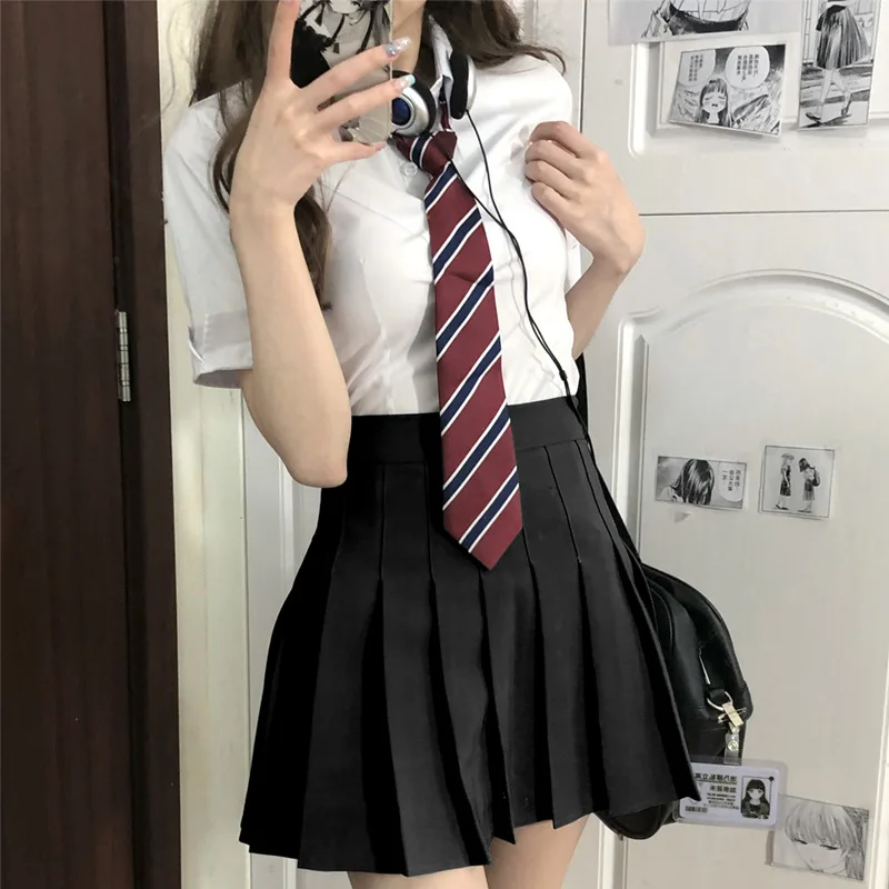 Sexy JK uniforme da donna estate manica a bolle camicia Slim Fit Academy Costume Top gonna cravatta Set completo abiti gonne a pieghe