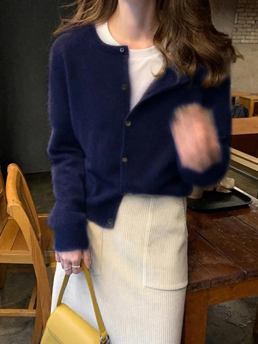 Cárdigan abierto de punto Camere fino para mujer, traje coreano para ir al trabajo, longitud Regular, pieza única, Color puro, primavera y otoño