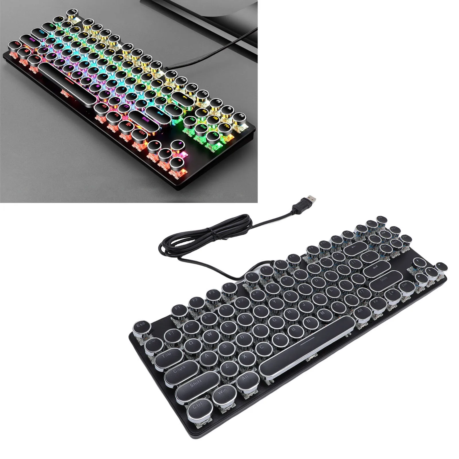 

87 Key Keyboard Blue Mechanical Keyboard Gaming Keyboard 87 Key RGB Backlit Round Hat USB Blue Mechanical Keyboard