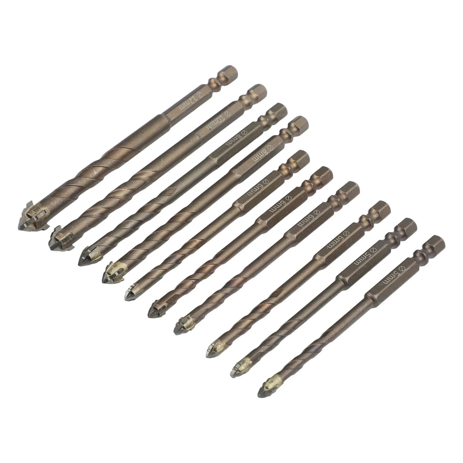 10 Pcs 4 Flute Eccentric Drill Bit Set 5/6/8/10/12mm For Wood Metal Glass Drilling With 1/4 Inch Hex Shank