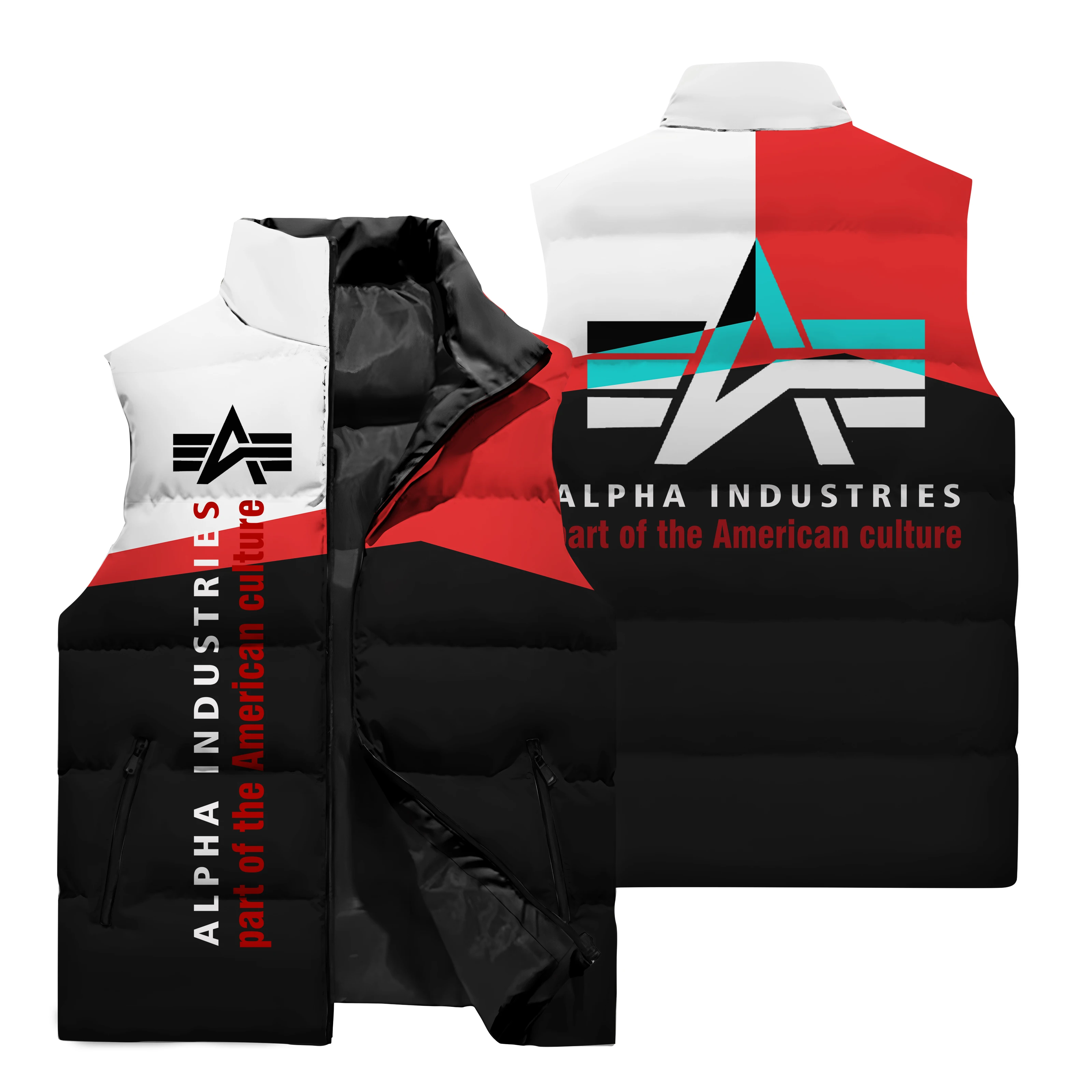 2024 New Outdoor Sports Cotton Vest Alpha Logo 3D Printed Tank Top Men\'s Large Fashion Sleeveless Jacket Cold Warmth M-6XL