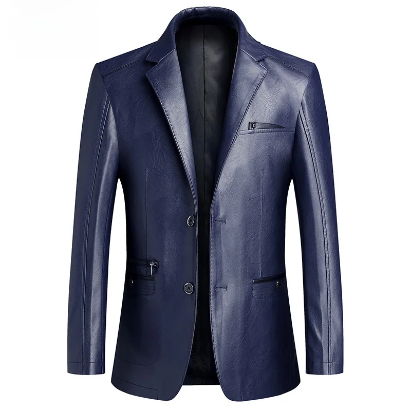 

Модная мужская кожаная куртка большого размера в корейском стиле, не требующая глажки, весна-осень, новинка, ветрозащитная, длинная, с длинными рукавами.