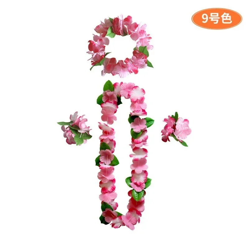 Hawaiian LEI Wreath Hawaiian Party Supplies Garland Artificial Necklace Hawaii Flowers Summer Beach Party LEI Bracelet