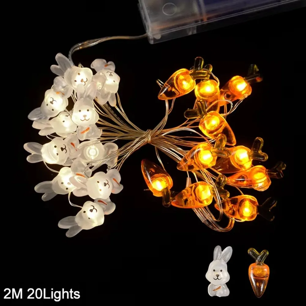 

2M 20LED Rabbit LED String Light Easter Decoration Carrot Chick Eggs Fairy Light Garland Happy Easter Cartoon Lights
