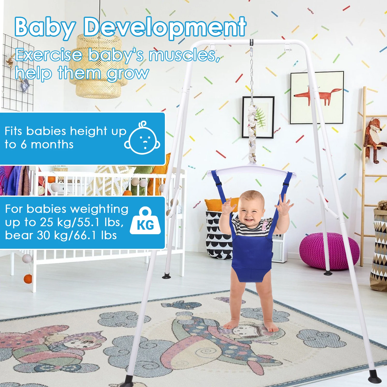 Foldable Outdoor Baby Jumper Swing with Stand, Multipurpose Playset for Children 6 Months to 1.5 Years, Exercise & Learning