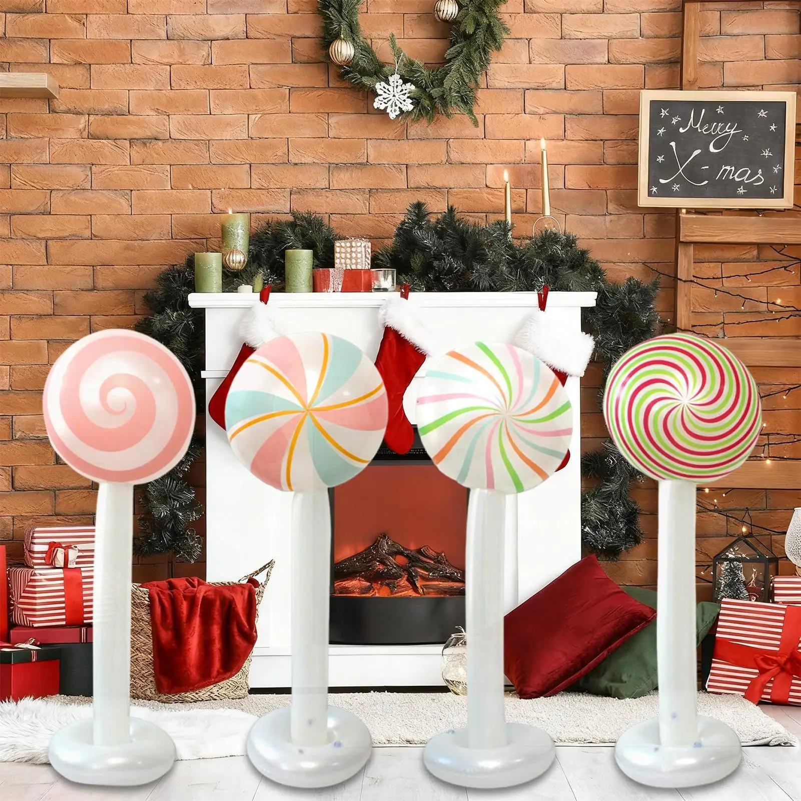 

Надувные украшения, уличный декор, 6 шт., с основанием, уличные конфетные украшения, рождественские украшения для вечеринки, передняя дверь, сад