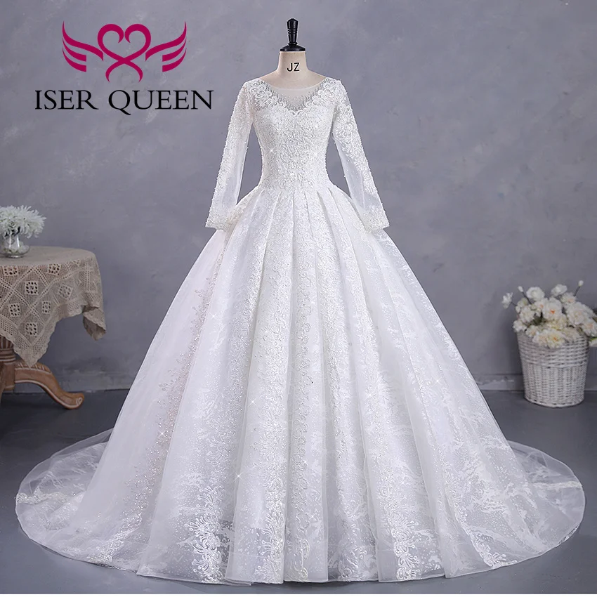 Customized Pretty Lace Embroidery Ball Gown Wedding Dresses 2025 Long Sleeves Lace Up Back Luxury Wedding Dress For Women WX0423