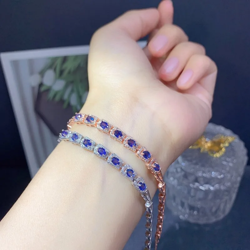 Natural Colour Sapphire S925 Sterling Silver Luxury Fancy Bracelet Fine Fashion Charm Weddings Women’s Gift Jewelry