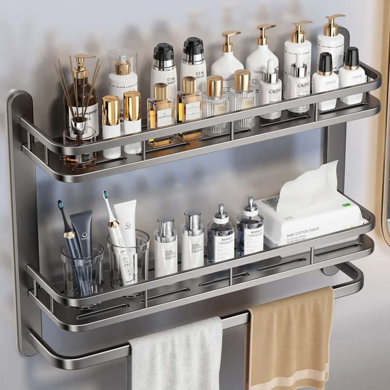 Space Aluminum Powder Room Shelf Bathroom Rack Toilet Wash Table Bathroom No Punching Wall Hanging