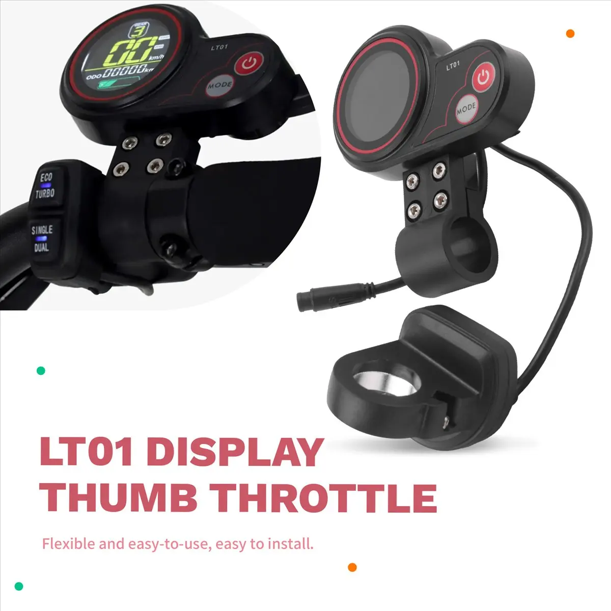 (X07A) LT01 Pantalla con Acelerador de Pulgar 36V-60V 6PIN para Patinete Eléctrico Kaabo Mantis 8/10, Kaabo Wolf Warrior X, Kaabo Wolf Warrior 11
