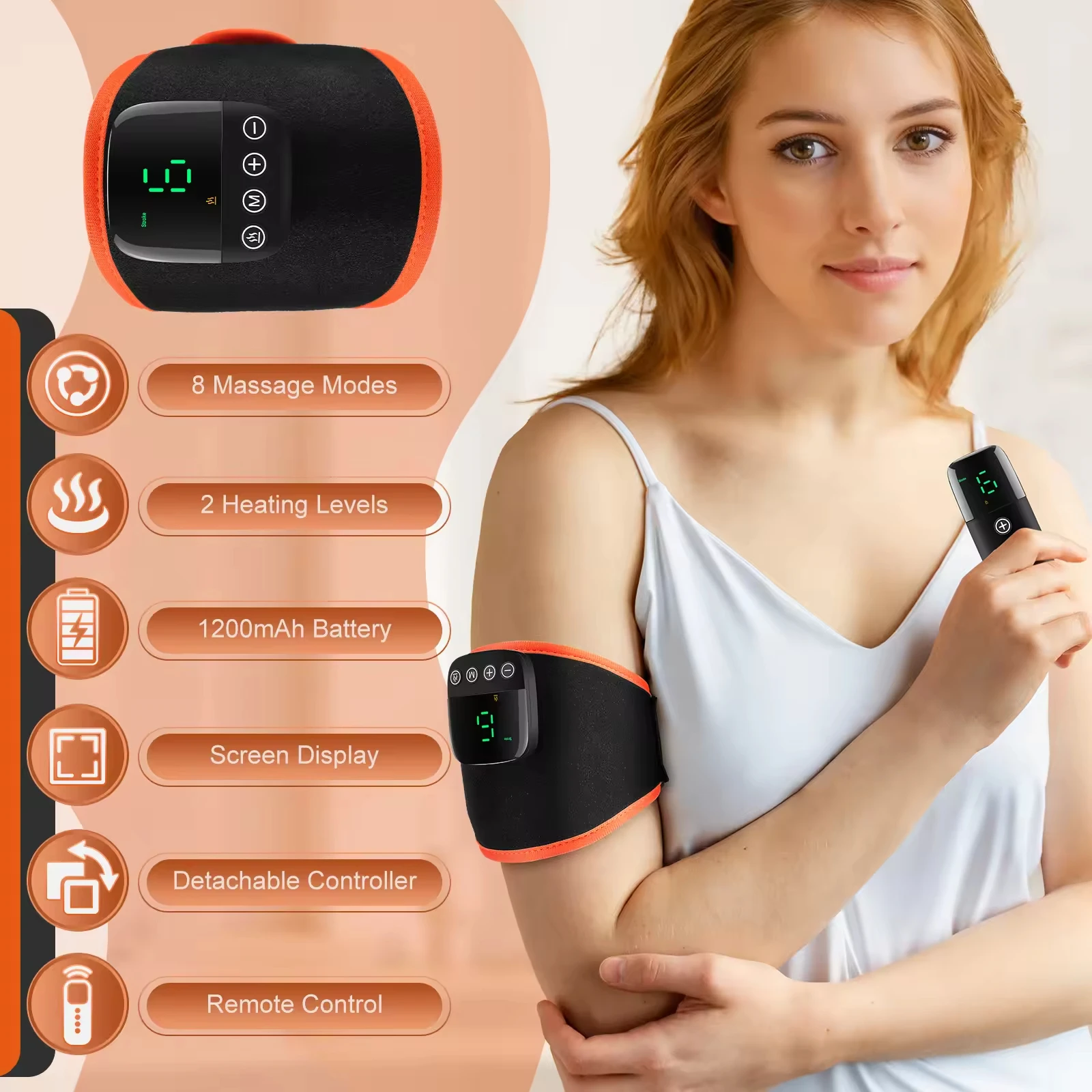 Cinturón de muñeca con calefacción inalámbrica, ajustable, 8 modos, 19 intensidades de calefacción, cinturón de masaje de microcorriente, pulsera de compresión para aliviar el dolor