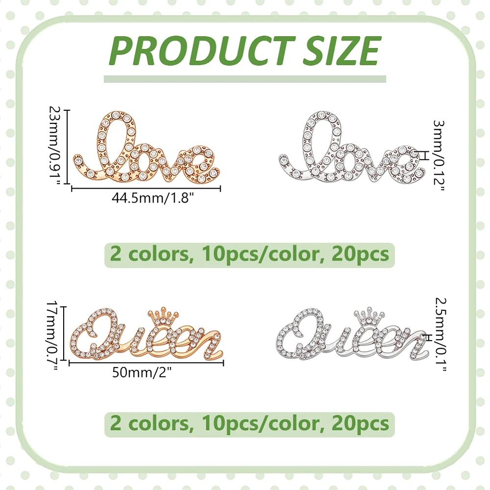 40Pcs Embroidered Patches 4 Styles Full Rhinestone Love Queen Crown Applique Glitter Alloy Sewing Appliques Clothing Patches