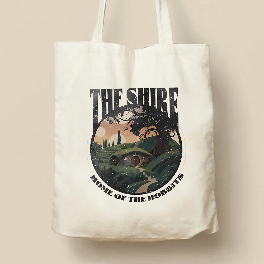 LOTR The Shire Canvas Tote Bag Vintage Middle Earth Cotton Tote Bags Book Reading Fandom Wizard Home Print Handbag Eco Friendly