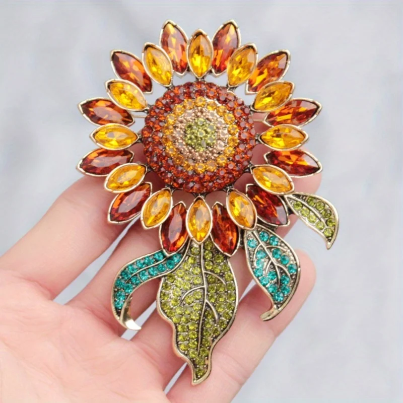 Grande industria pesante elegante spilla con pianta di girasole intarsiata con corpetto tempestato di diamanti moda donna spilla accessori regalo