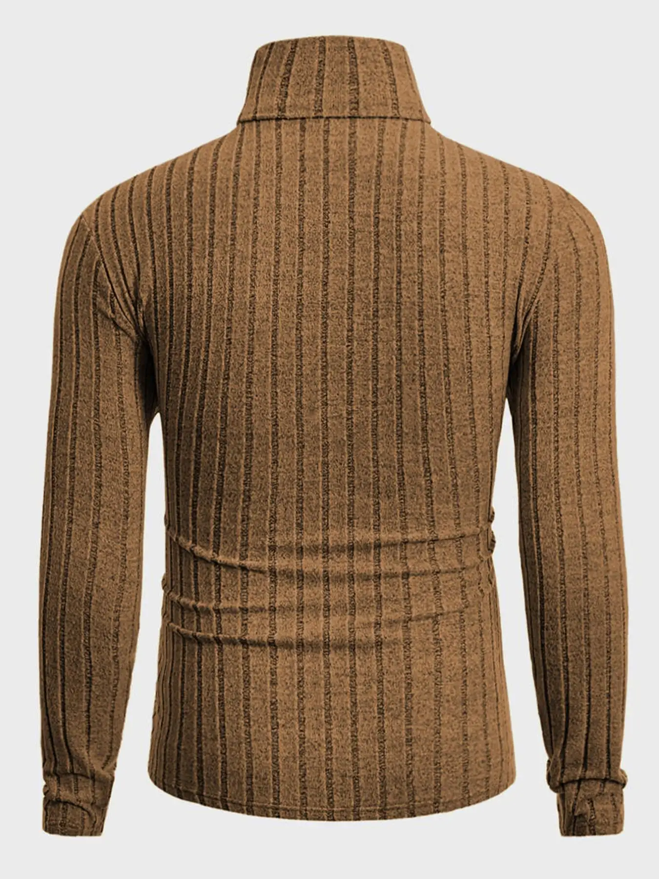 Herren Rollkragenpullover mit Langen Ärmeln, Vertikal Gestreift, Schlanke Passform, Gerippter Strickpullover, Lässiger Stretch-Unterzieher – Detail 35