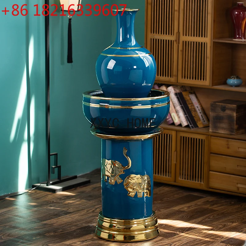 غرفة المعيشة الطابق السيراميك المياه المتدفقة الحلي المنزل زخرفة تلفزيون خزانة أريكة الجانب ضوء الفاخرة