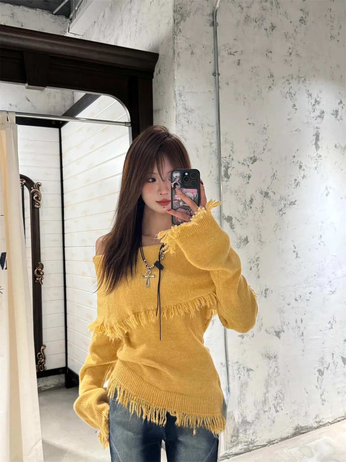 

Korean Sle Sweet Soft Long Sve Knitted Sweater Slimming Design Hot Girl Appearance Warmth Feat Pure Color Commute Sle