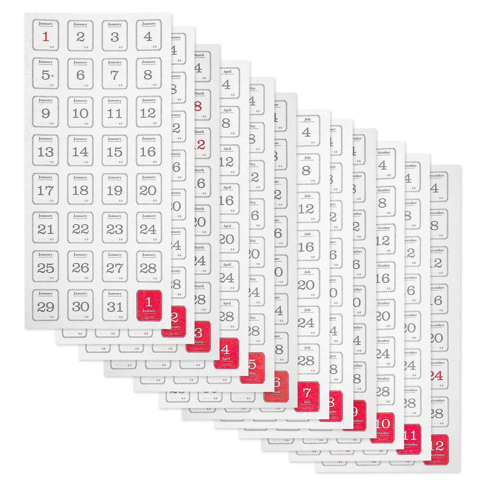 

12 Sheets Yearly Plan Stickers Calendar Date Labels for Office School Portable Monthly Planner Tabs Adhesive Notepad Stickers