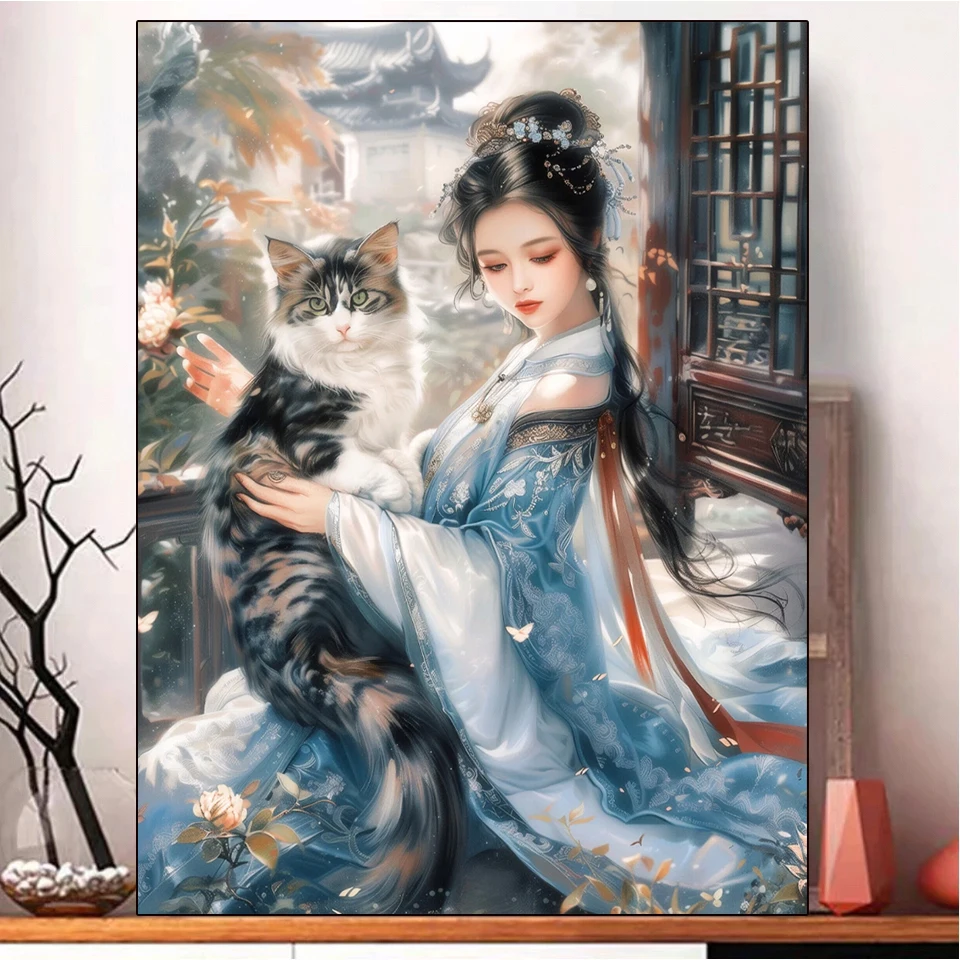 

Chinese Diamond Painting Ancient Style Beauty Full Diamond Mosaic New Series Art Embroidery Cat Embroidery Set Home Decoration