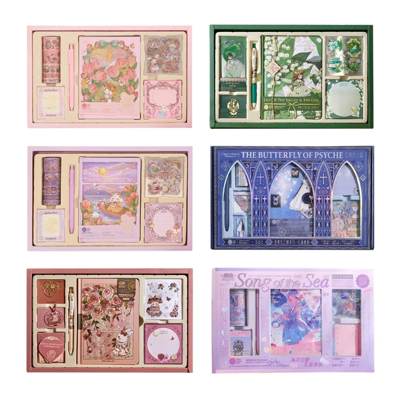 Набор книг для ручного учета, подарочная коробка для девочек с красивыми узорами, журнал с магнитной застежкой B6, наклейки для