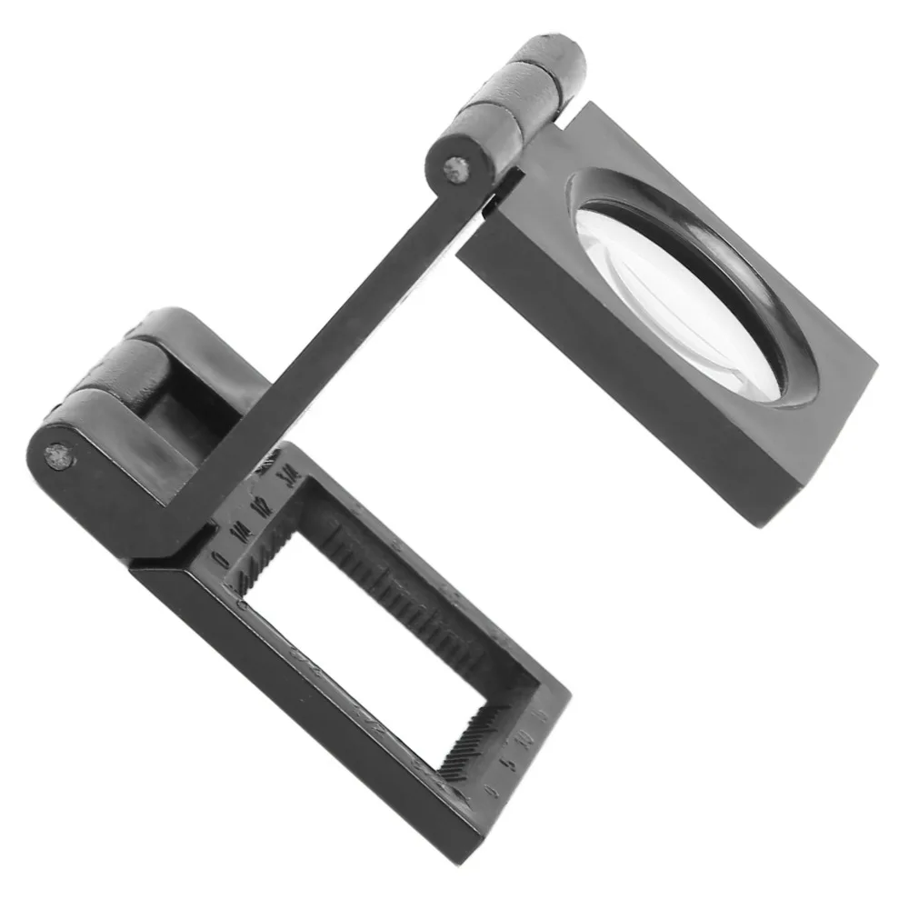 Three Fold Pocket Magnifier 10X Magnification Mini Size Optical Viewer Dual Scale Optical Lens Measuring Magnifier Daily Reading