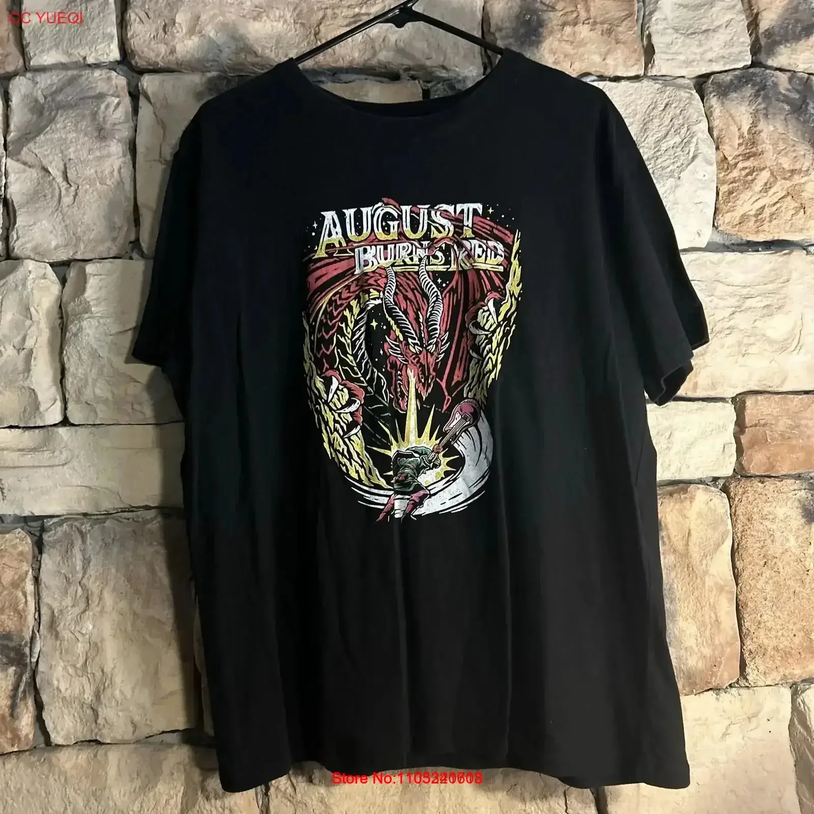 XL أغسطس بيرنز ريد لينك تي شيرت Colab التنين الغيتار الرجال ميتالكور روك ثراش خمر غسلها أنيق لينة تنوعا خمر