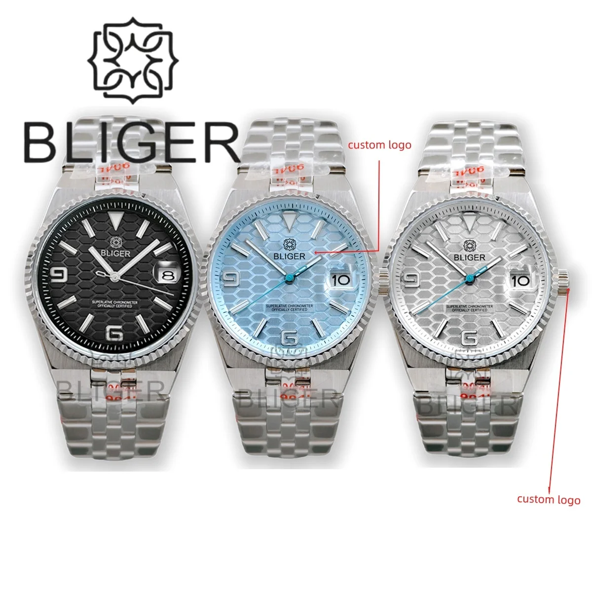 

BLIGER 36mm40mm Custom Logo NH35 Landing Style Watch For Men Sapphire Crystal 100m Waterproof Black Silver Ice Blue Chapter Ring