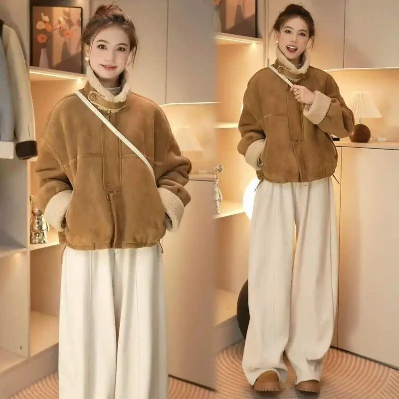 

Women's Padded Jacket Autumn Winter Faux Fur Lined Short Coat Women Loose Fit Slimming Jacket Top Fashionable Chic Parka coat