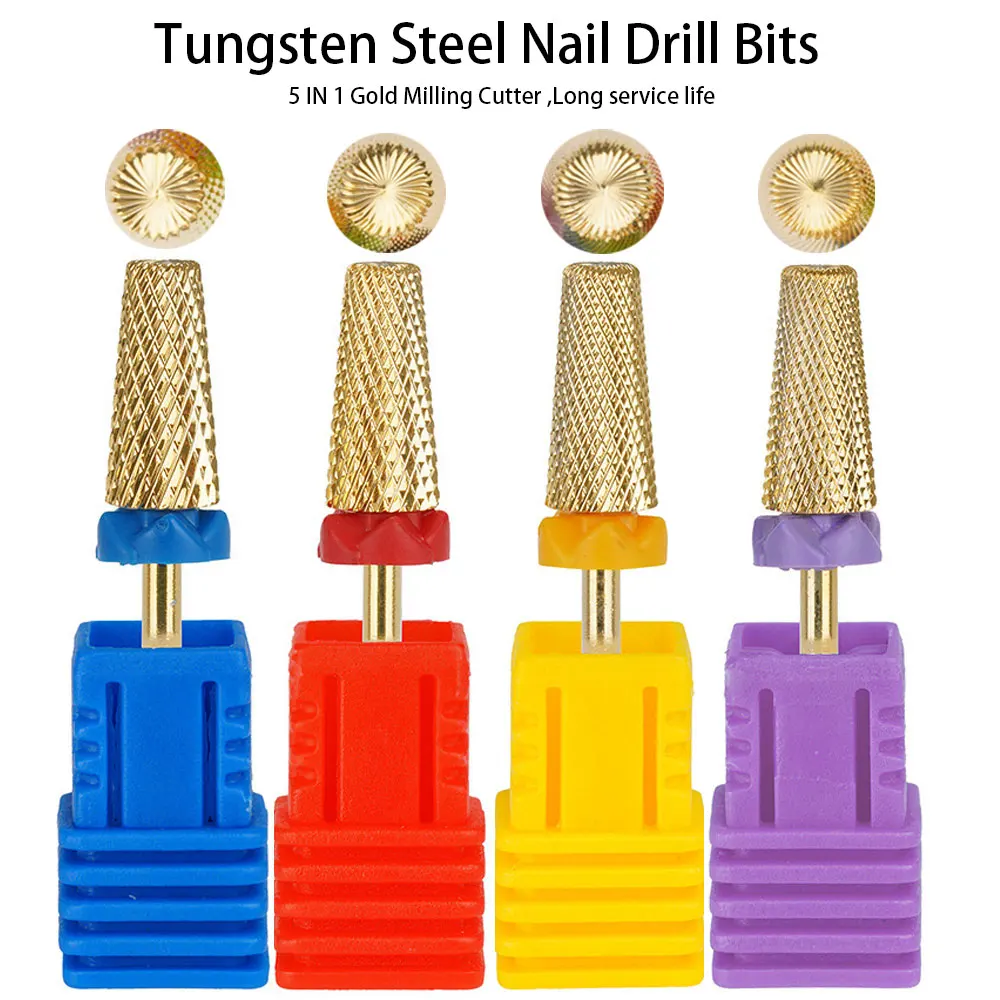 5 in 1 Carbide Tungsten Steel Nail Drill Bits For Remove Nail Polish Gel UV Gel Nail Drill Bit Milling Cutter Accessory