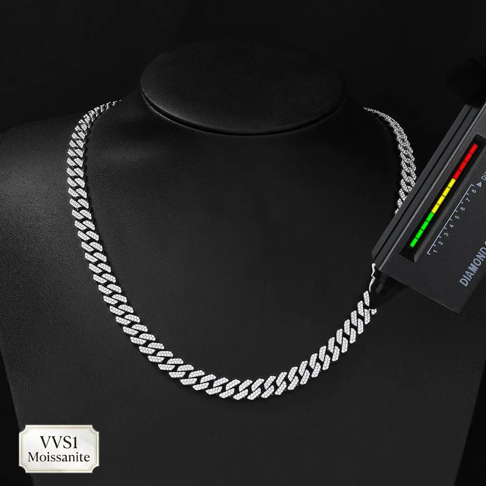 ESKEEM Stainless Steel Moissanite 8MM Cuban Necklace Iced Out VVS1 Chain for Men Women Hip Hop Jewelry Gift Waterproof No Fade