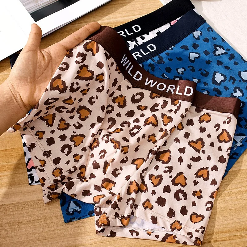 

3Pcs Leopard Print Ice Silk Men's Underwear Hombre Panties Boxershorts Cool Breathable Men Underpants