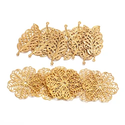 20Pcs Stainless Steel Gold Color Hollow out Leaf Flowers Charms for DIY Earrings Necklace Jewelry Making Accessories
