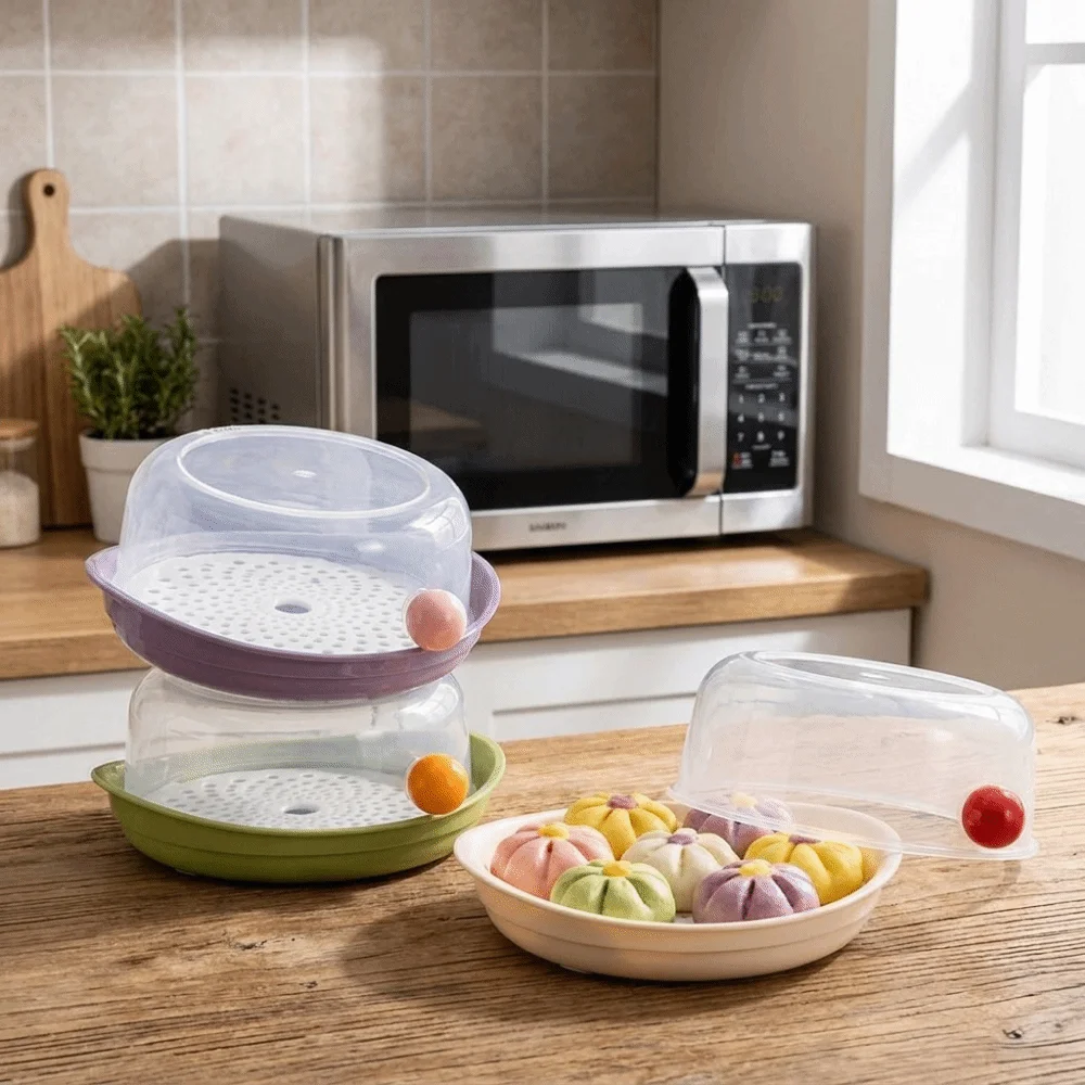 

Food Grade Microwave Oven Steamer Large Capacity Quick Cookware Microwave Heating Steamer PP with Lid and Tray Vegetable Steamer