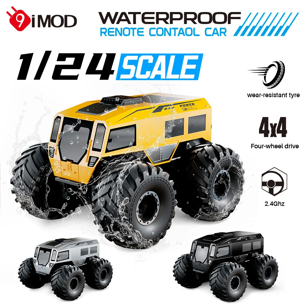 9IMOD RC Car 1/24 Scale Waterproof 4WD 2.4Ghz Q210 Water Land Dual Mode Amphibious Stunt Car One-Key to Start RC Off-Road Car