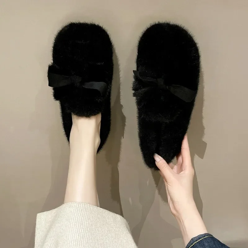2024 Fashion Women's Shoes Slip on Women's Flats Daily Casual Flat Women Bow Tie Round Toe Soft Bottom Warm Shoes Female Zapatos image 5