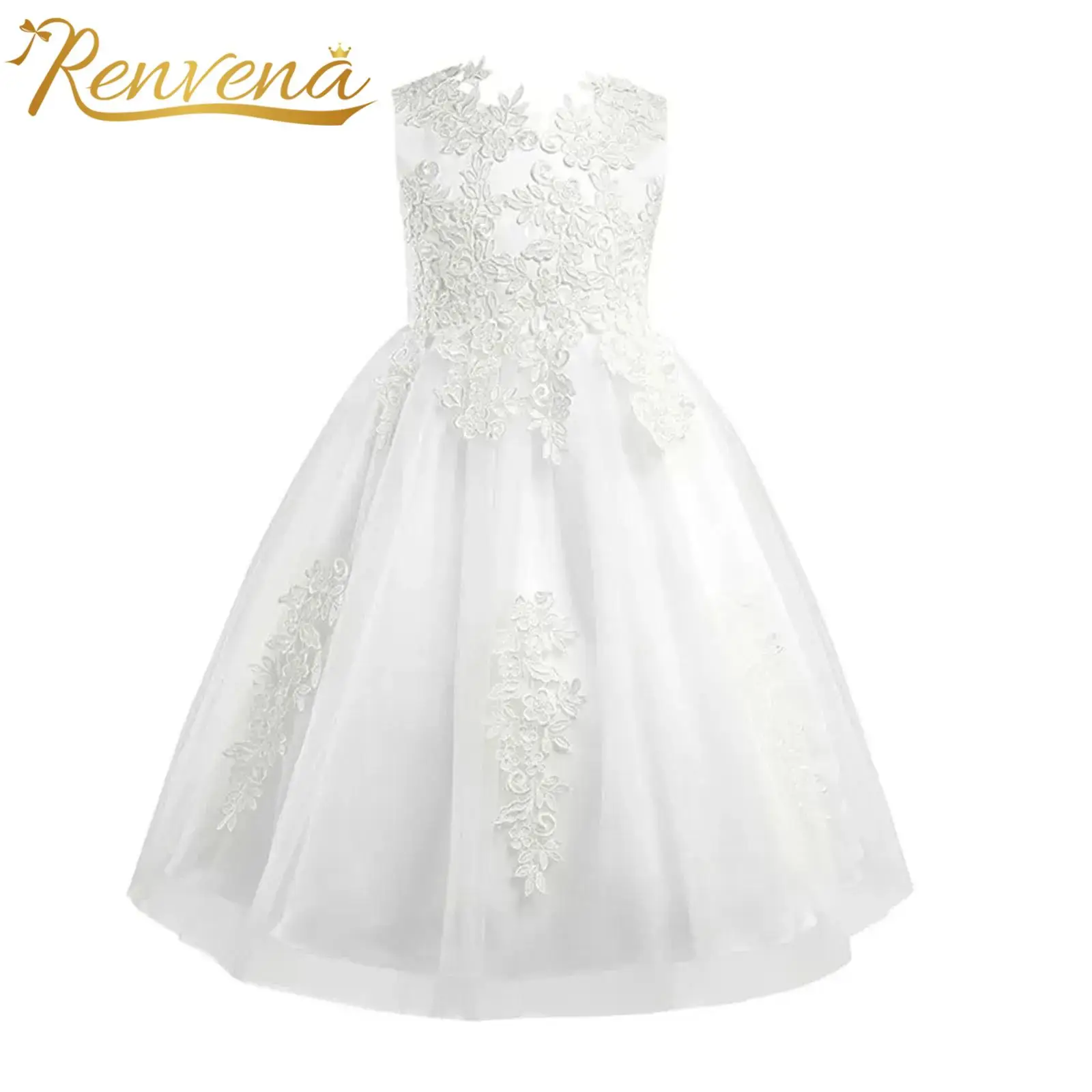 

Ivory Floral Lace Flower Girl Dresses Formal Occasion Kids Sleeveless First Communion Dress for Pageant Weddings Party Prom Gown