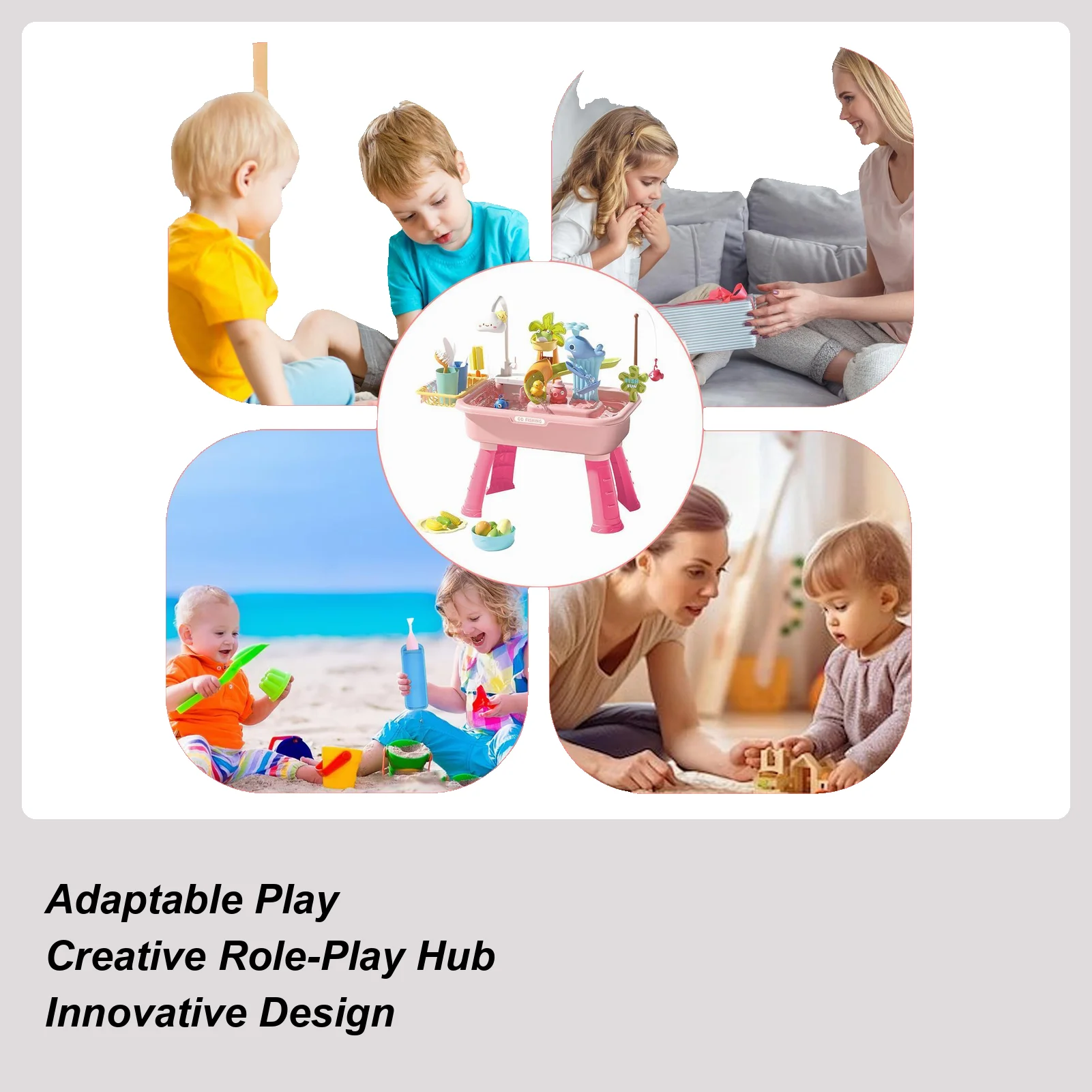 Baby Water Table Sand and Water Toy Set Educational Pretend Play 4-in-1 Sink Toy with Electric Faucet for Kids Travel Park